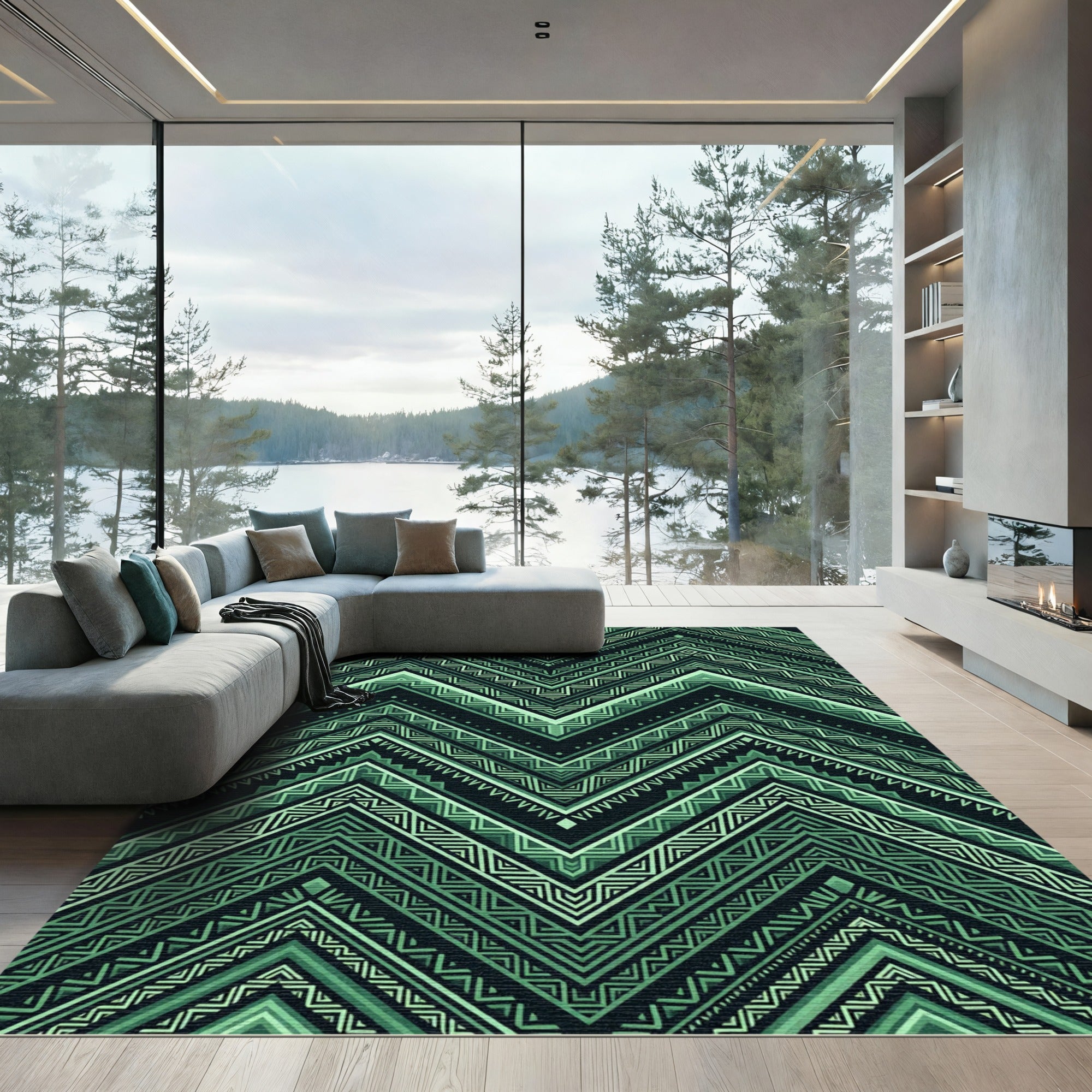 Emerald Green Zigzag Chevron Rug