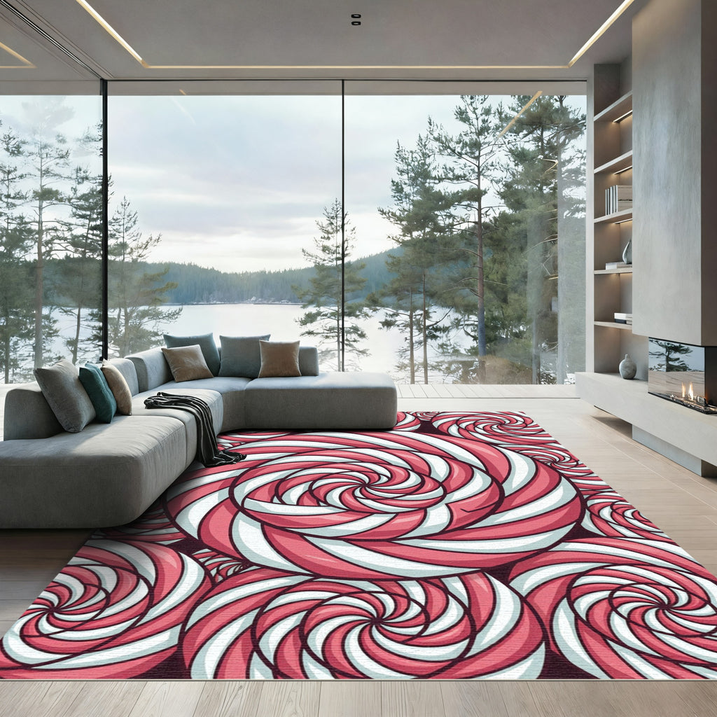Pink White Swirl Candy Lollipop Rug