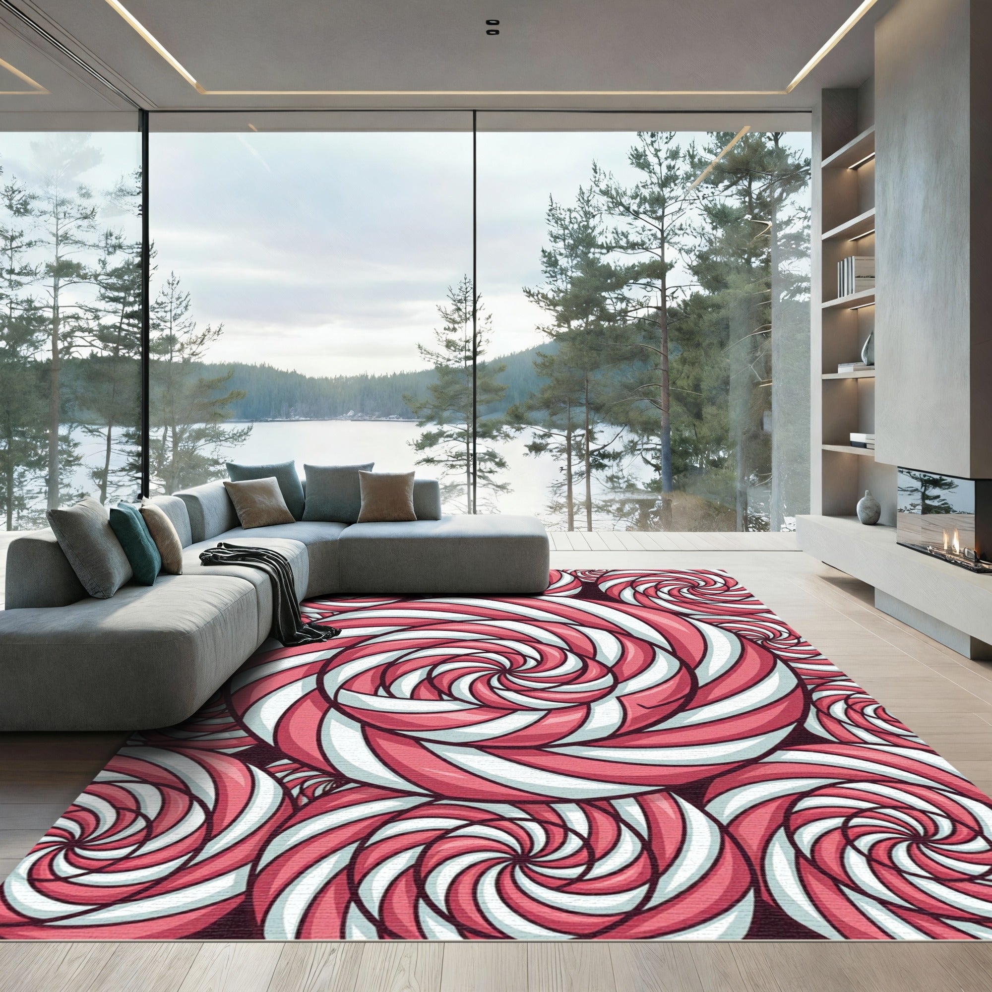 Pink White Swirl Candy Lollipop Rug