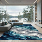 Abstract Teal Ocean Wave Fluid Rug