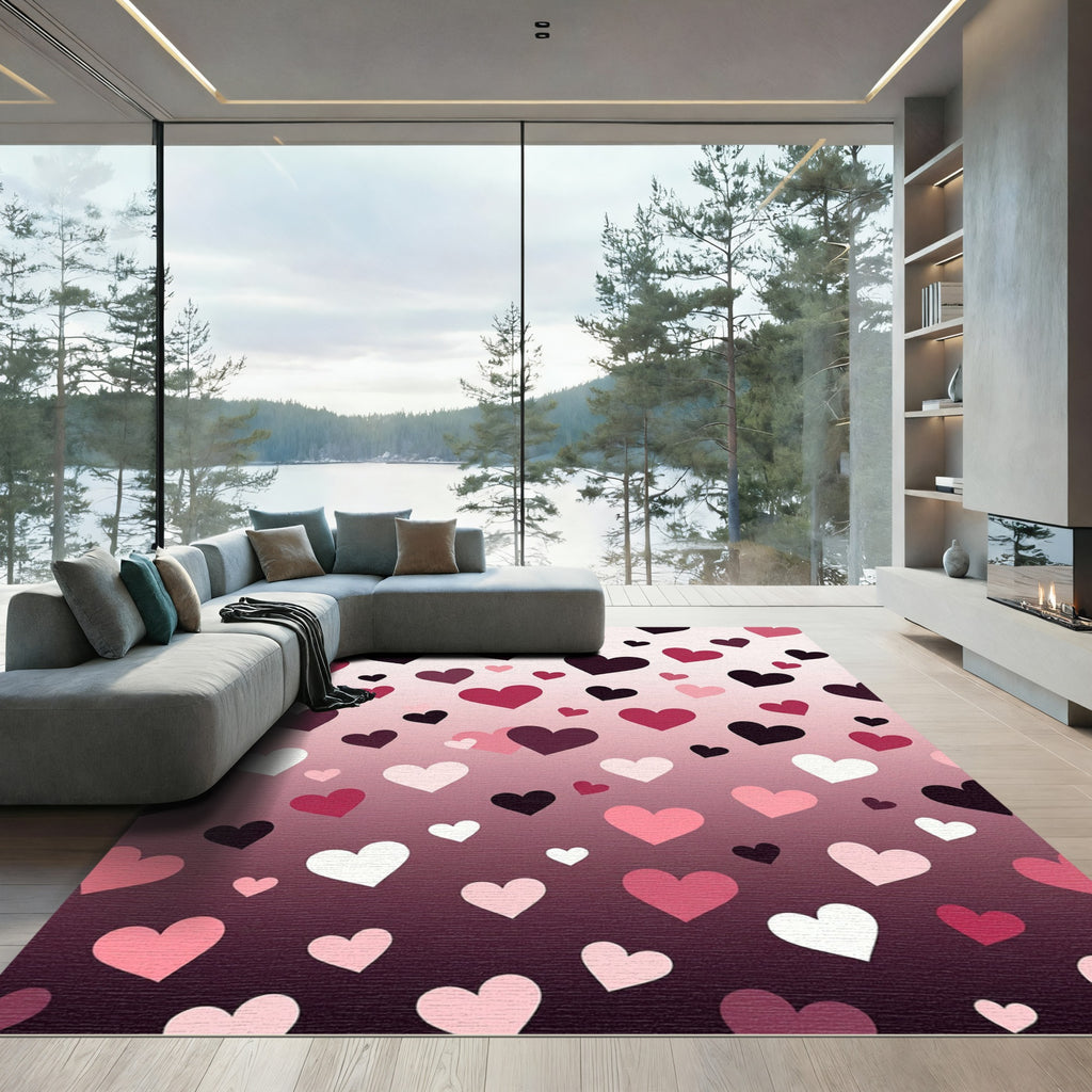 Pink and Burgundy Heart Gradient Rug