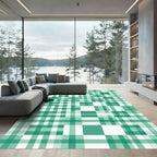 Green White Plaid Geometric Square Arrangement Rug