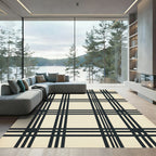 Deep Navy Plaid Geometric Squares Rug