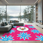 Pink Snowman Snowflake Festive Rug
