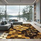 Golden Hexagonal Geometric Honeycomb Rug