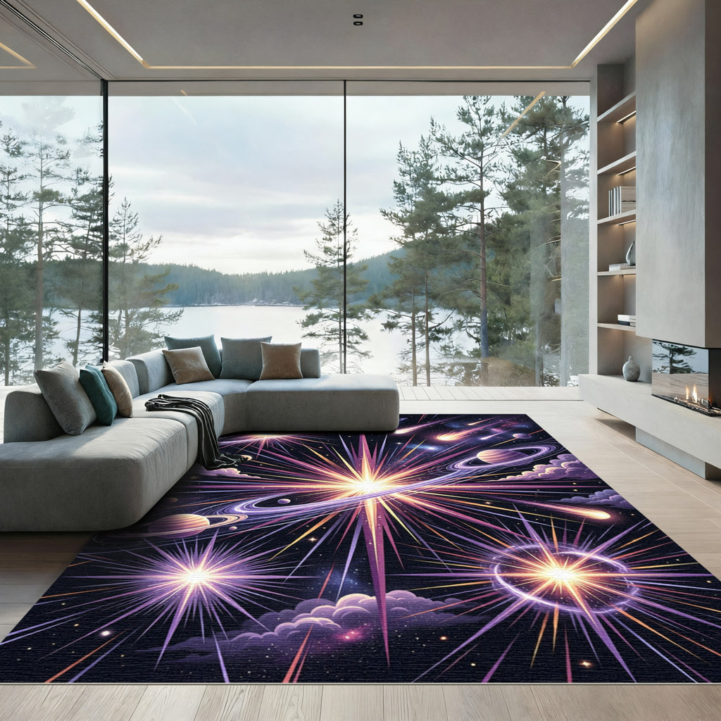 Cosmic Burst Starry Celestial Swirls Rug