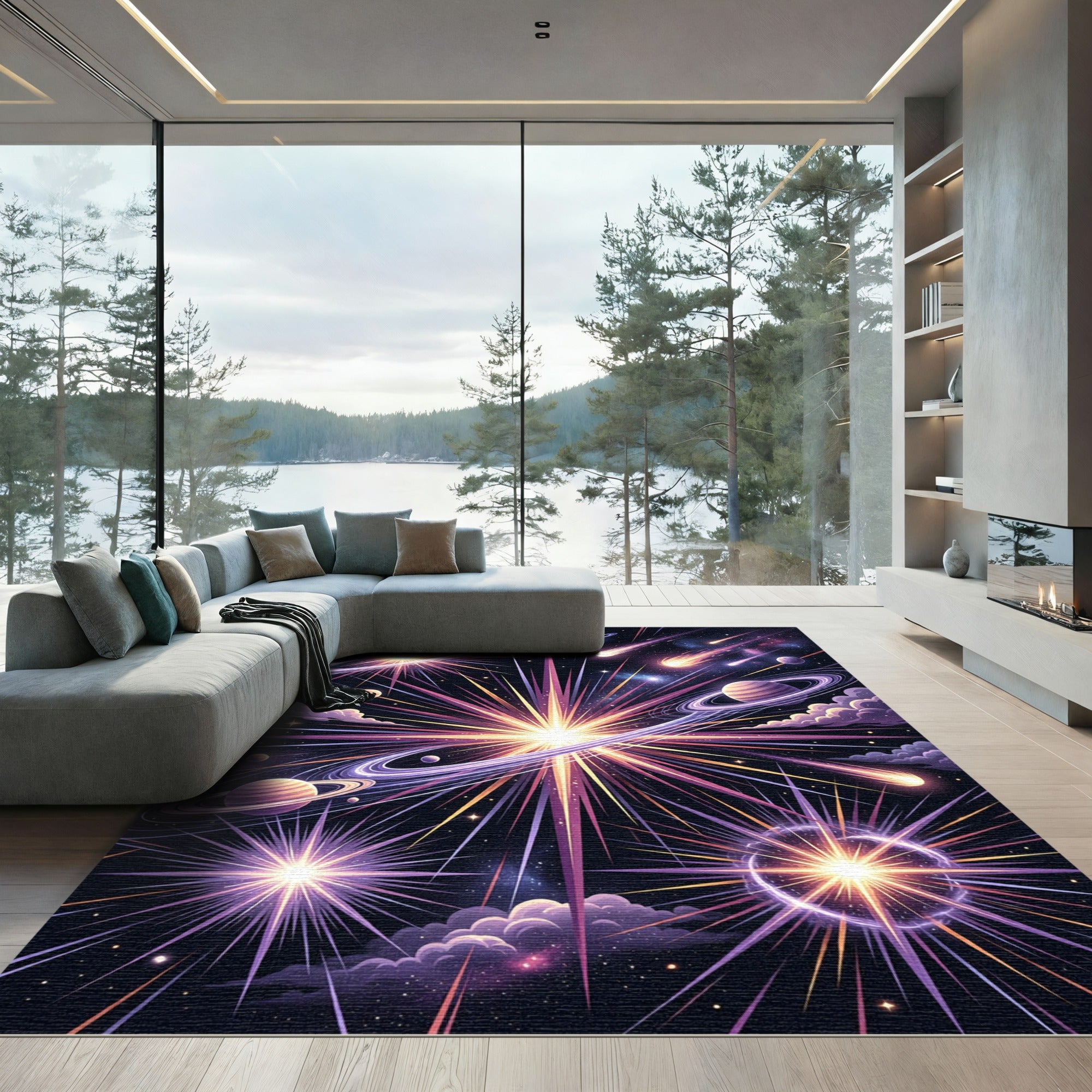 Cosmic Burst Starry Celestial Swirls Rug