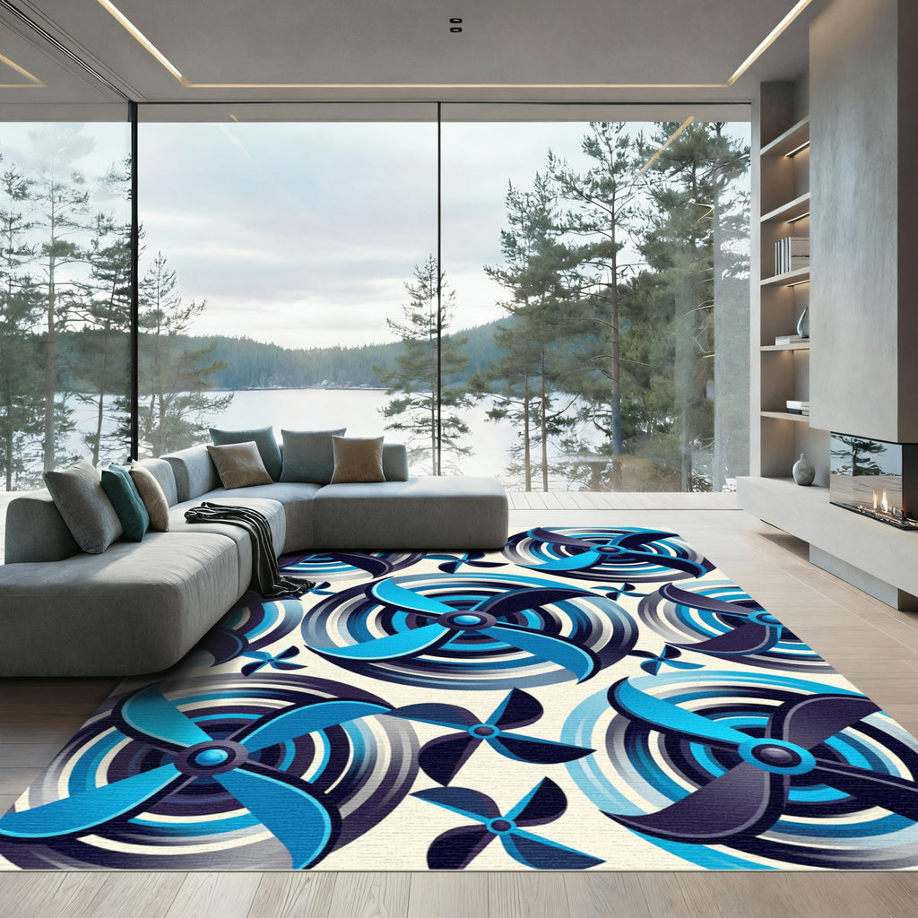Cool Blue Propeller Abstract Rug