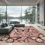 Whimsical Blush Pink Butterfly Garden Rug