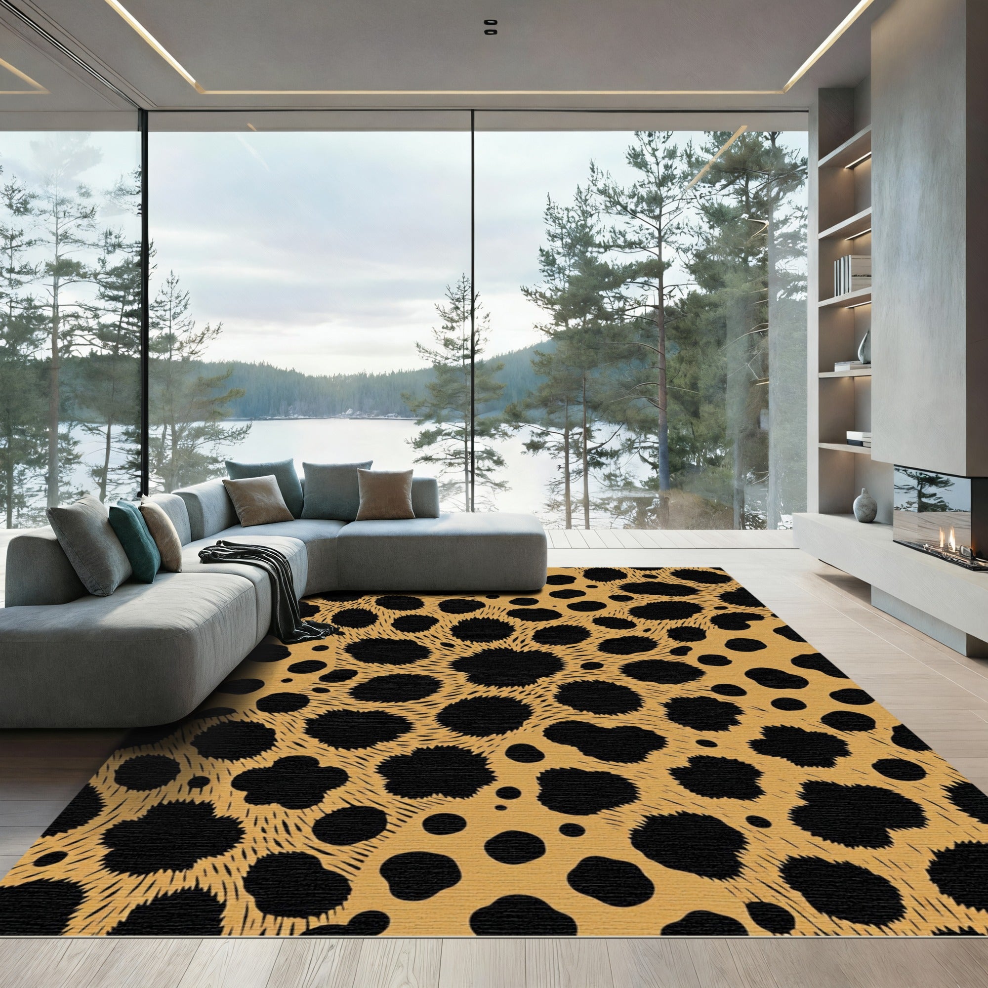 Golden Black Spotted Cheetah Print Rug