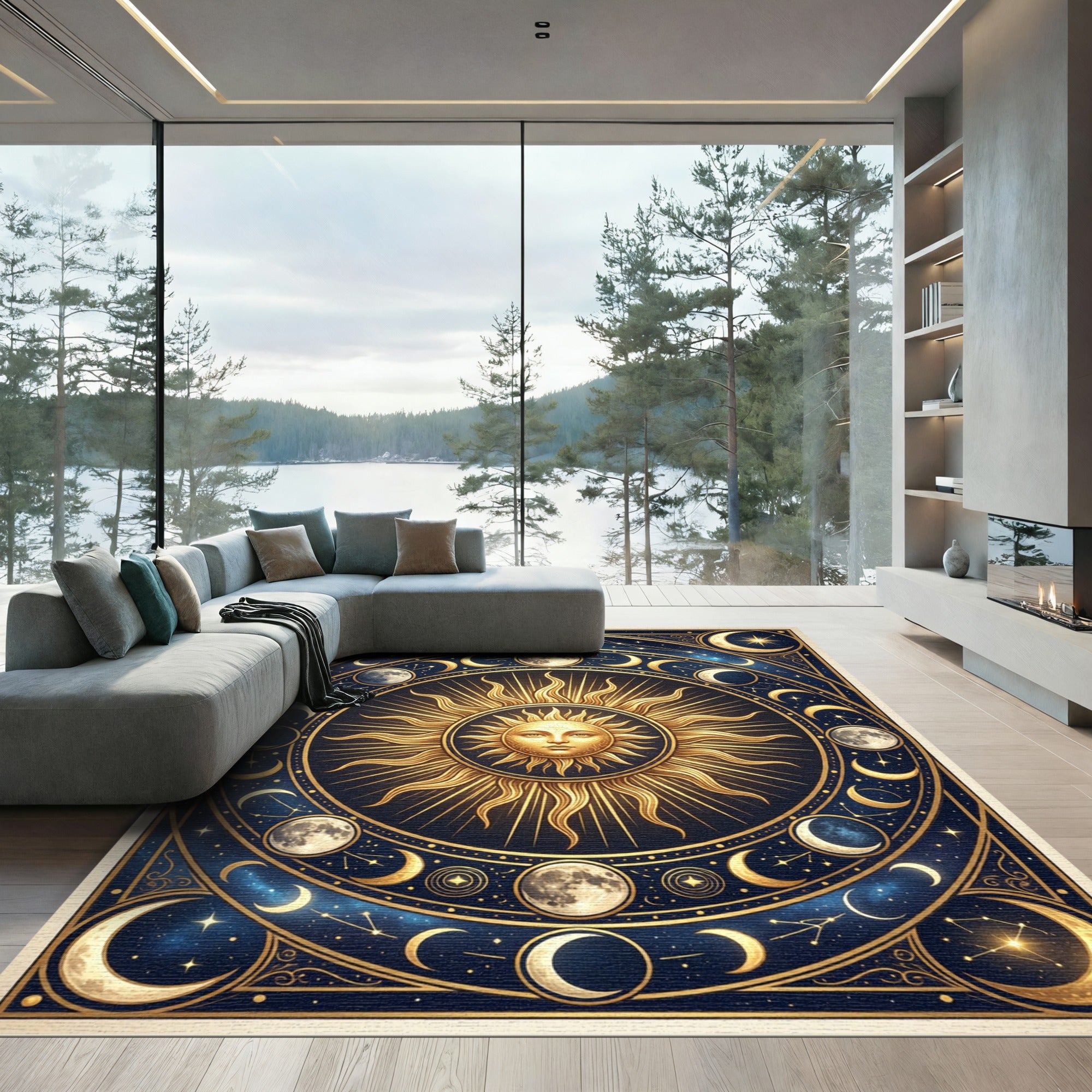 Celestial Golden Sun and Moon Tarot Rug