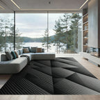 Modern Monochrome Carbon Fiber Geometric Rug