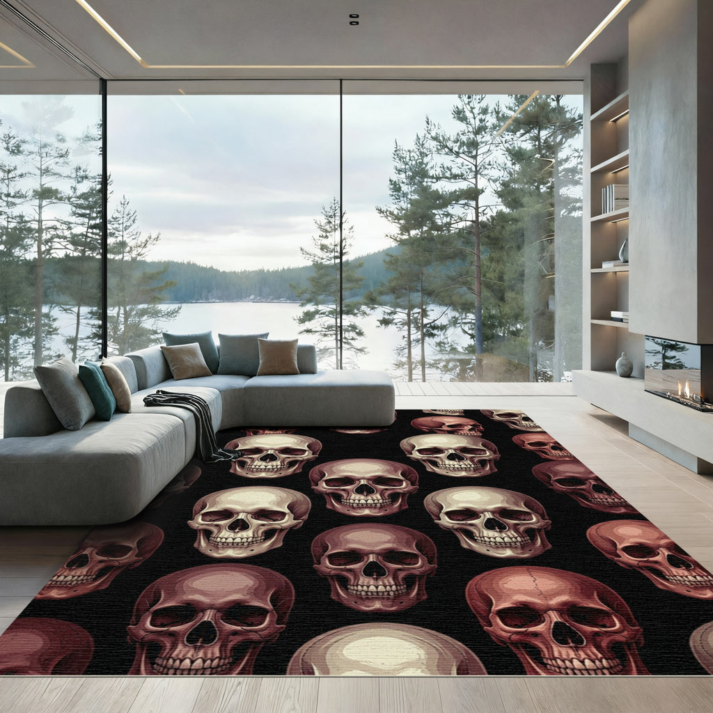 Gothic Beige and Brown Skull Mosaic Rug