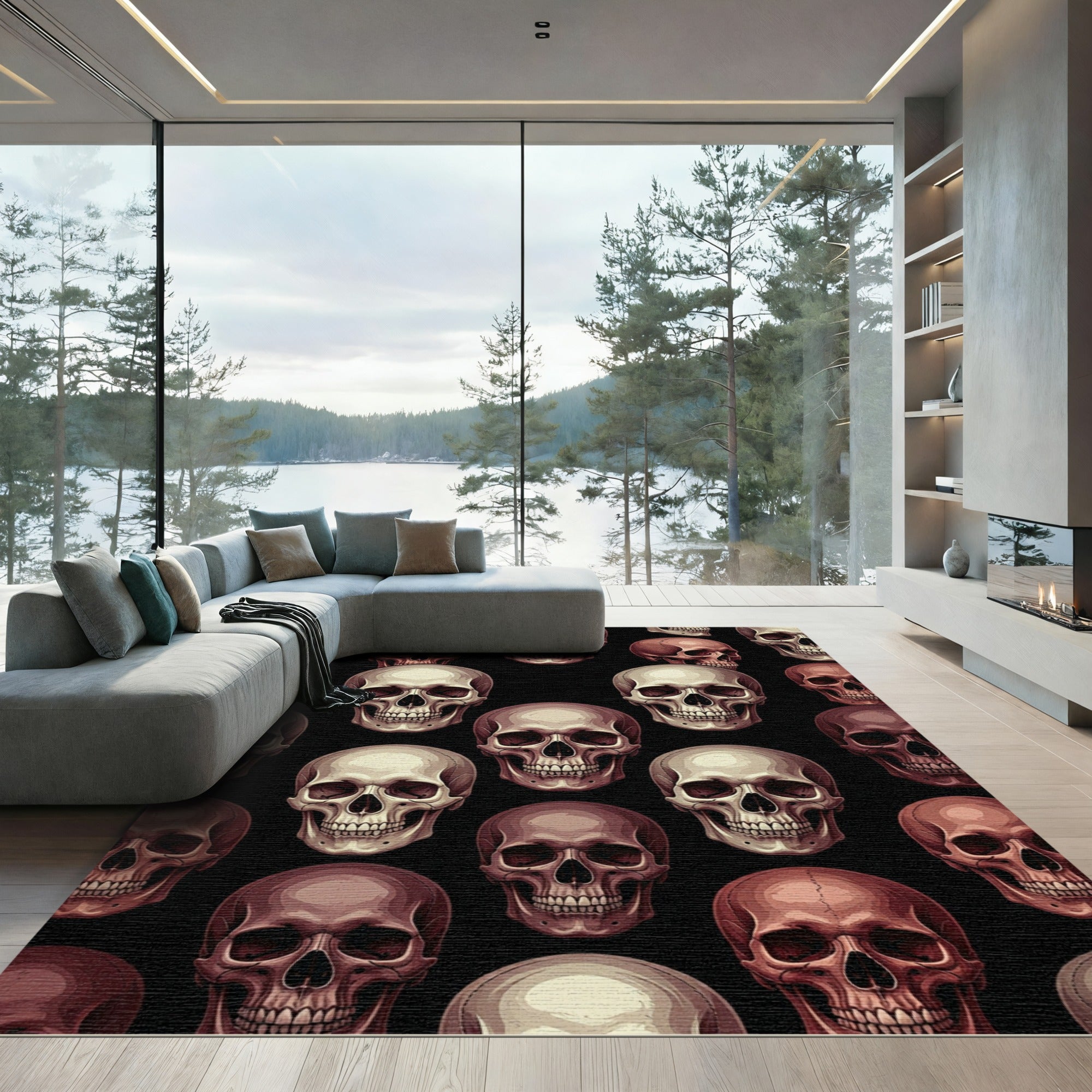 Gothic Beige and Brown Skull Mosaic Rug