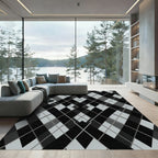 Black Gray Diamond Interlocking Lattice Rug