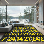 Yellow Grid Typography Number Art Rug