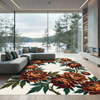 Copper Peony Floral Branch Wreath Rug