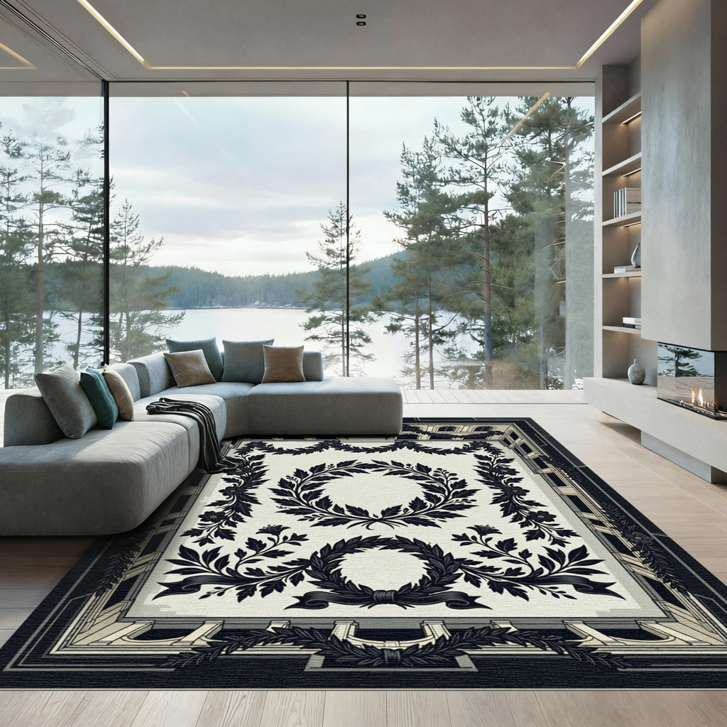 Vintage Laurel Wreath Black Cream Accent Rug