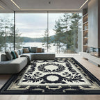 Vintage Laurel Wreath Black Cream Accent Rug