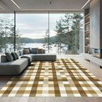 Earthy Brown Checkerboard Grid Rug