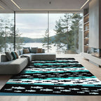 Schooling Fish Black Teal Stripes Rug