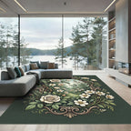 Elegant Cream Rose Filigree Floral Border Rug