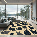 Whimsical Black Cat Graphic Illustration Rug