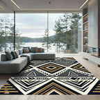 Monochrome Gold Mayan Pyramid Geometric Rug