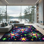 Vibrant Neon Pixel Star Cosmic Sky Rug