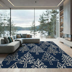 Gold Pine Forest Navy Background Rug
