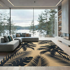 Dark Tropical Palm Leaf Silhouette Rug