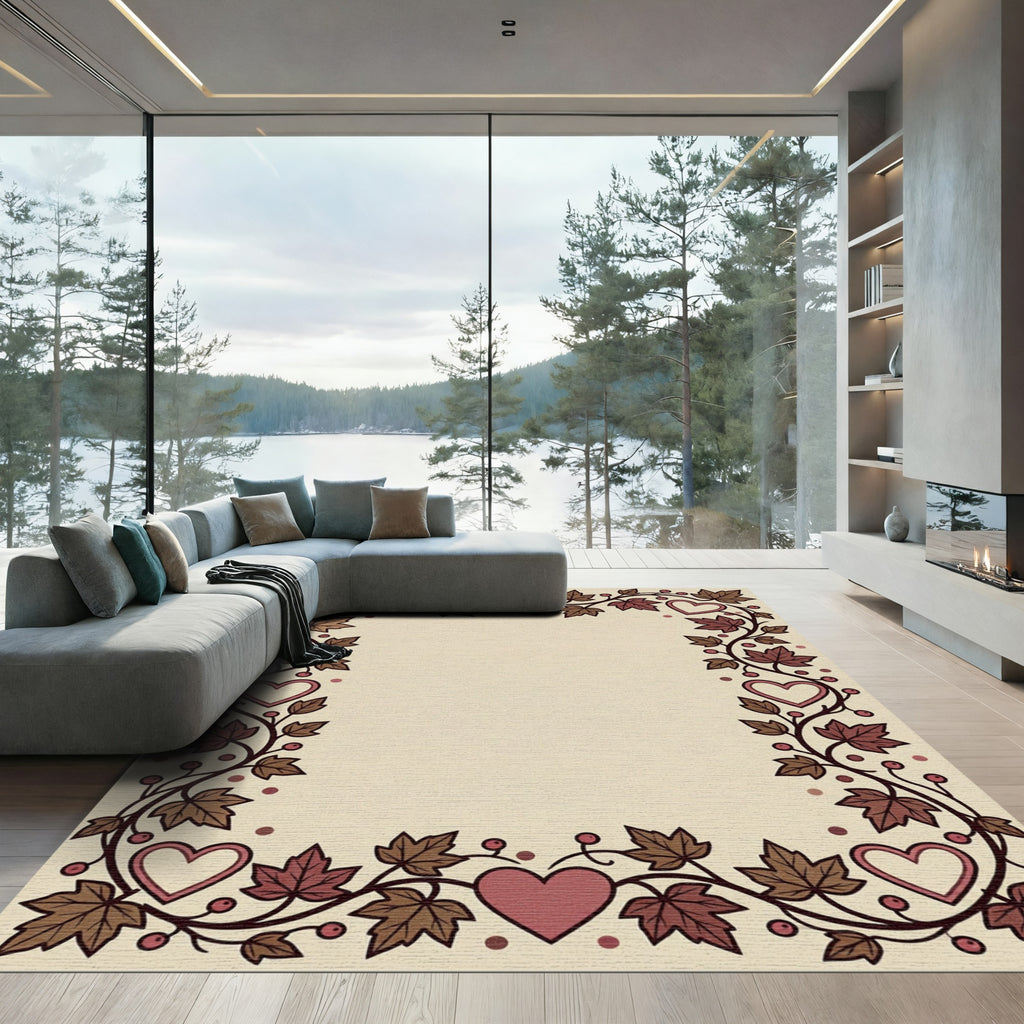 Crimson Hearts Autumn Leaves Border Rug