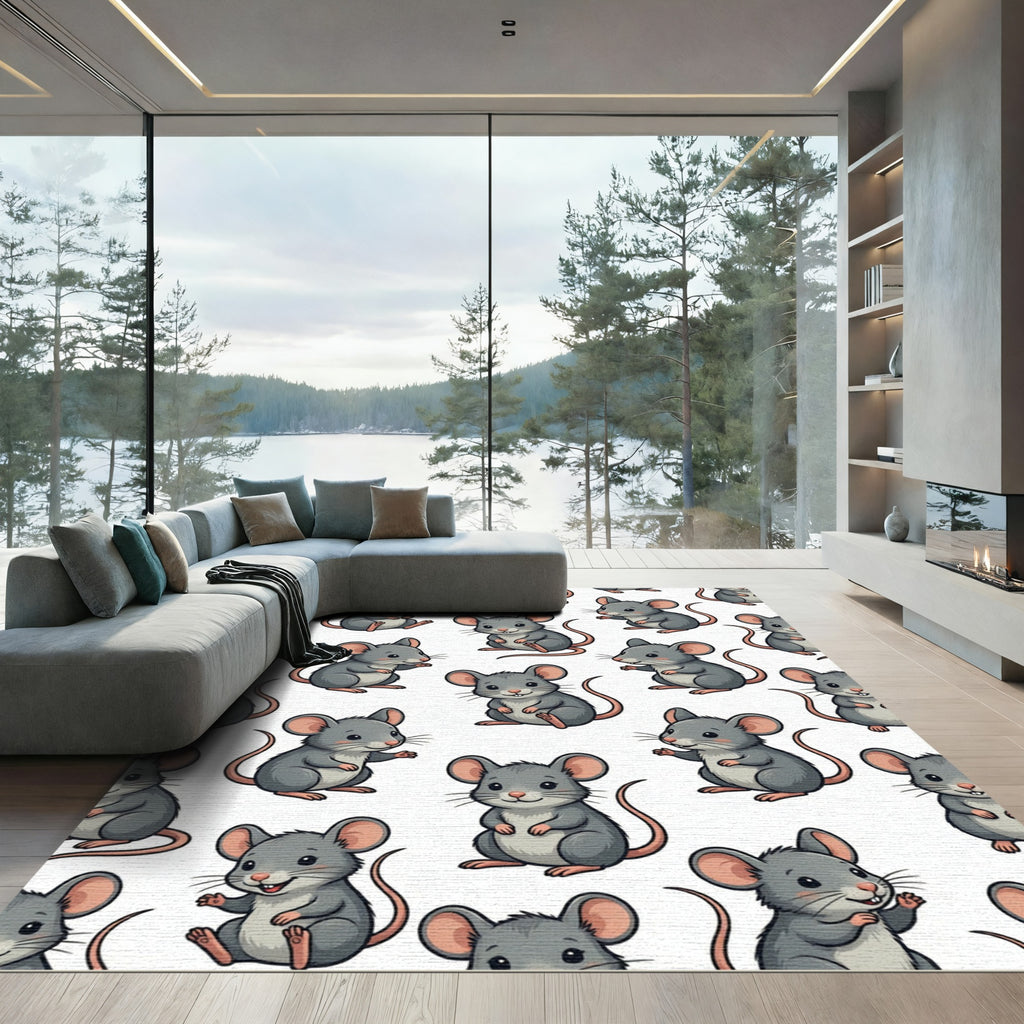 Cute Gray Mouse Illustration Repeat Rug