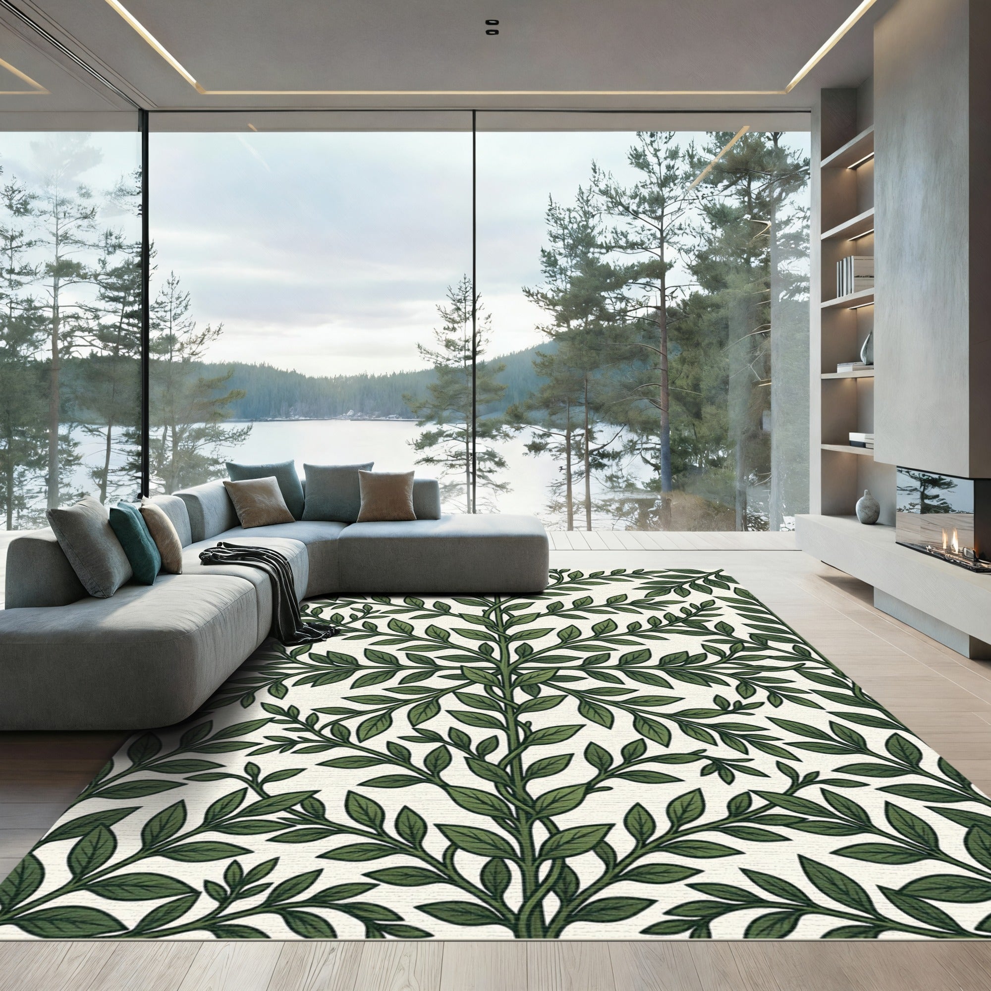Symmetrical Verdant Botanical Leaf Trellis Rug
