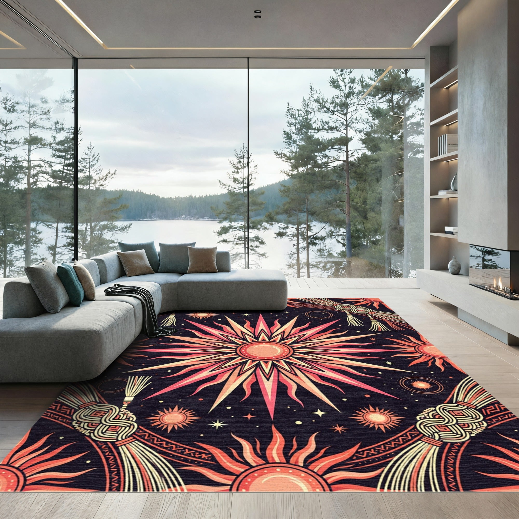Celestial Sun and Starry Sky Rug