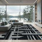 Monochromatic Geometric Architectural Grid Rug