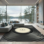Minimalist Monochrome Vinyl Record Illustration Rug
