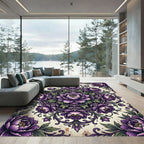 Royal Purple Peony Floral Mandala Rug