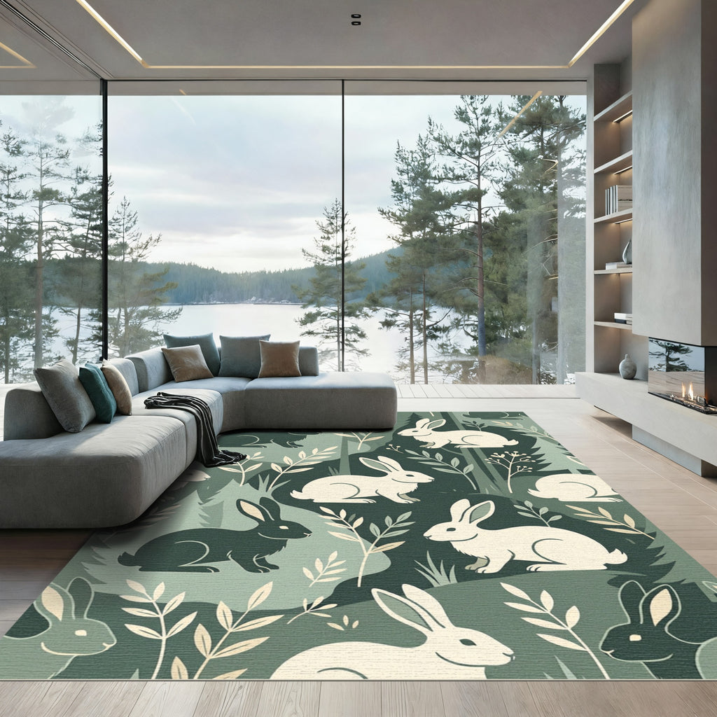 Forest Green Bunny Woodland Sage Rug