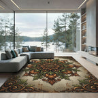 Elegant Earthy Toned Baroque Foliage Medallion Rug