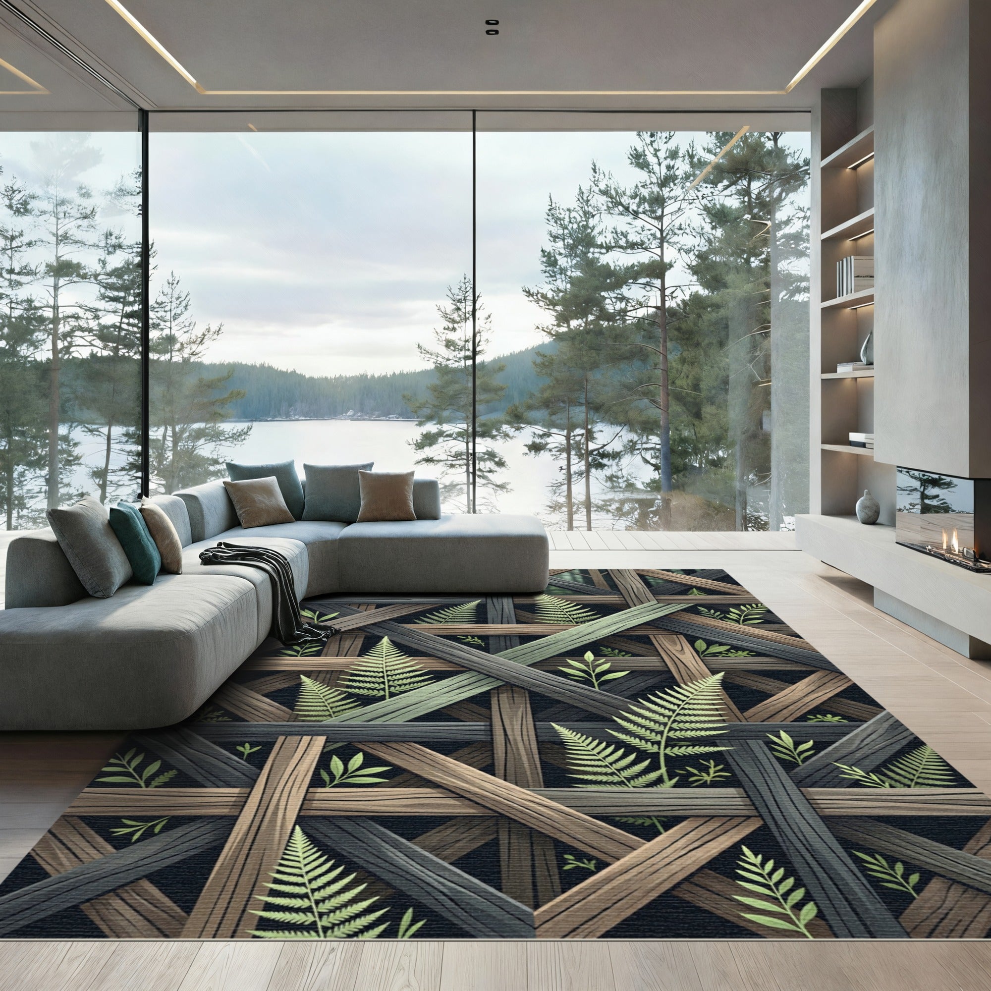 Forest Lattice Fern Earthy Rug