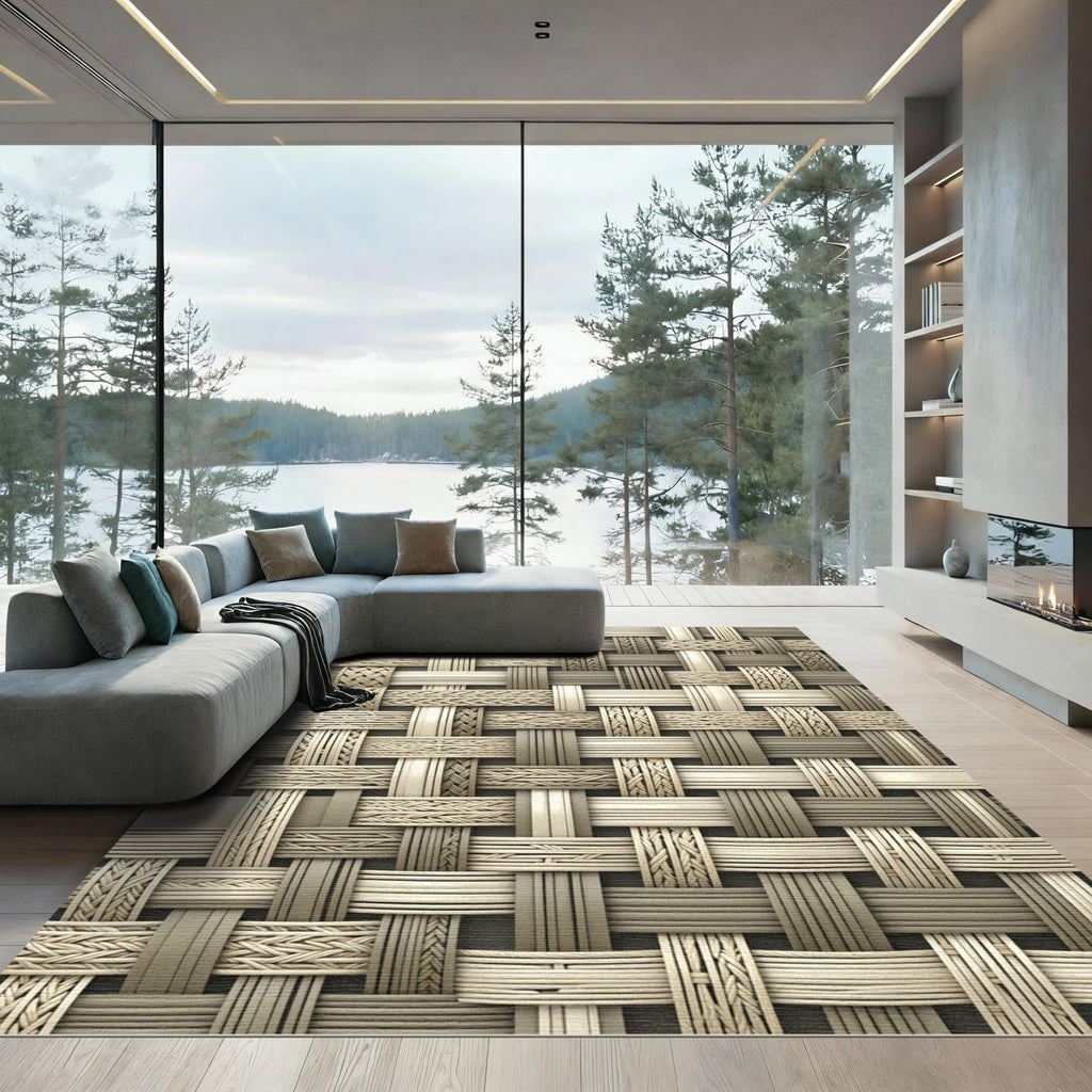 Neutral Interwoven Basket Texture Rug