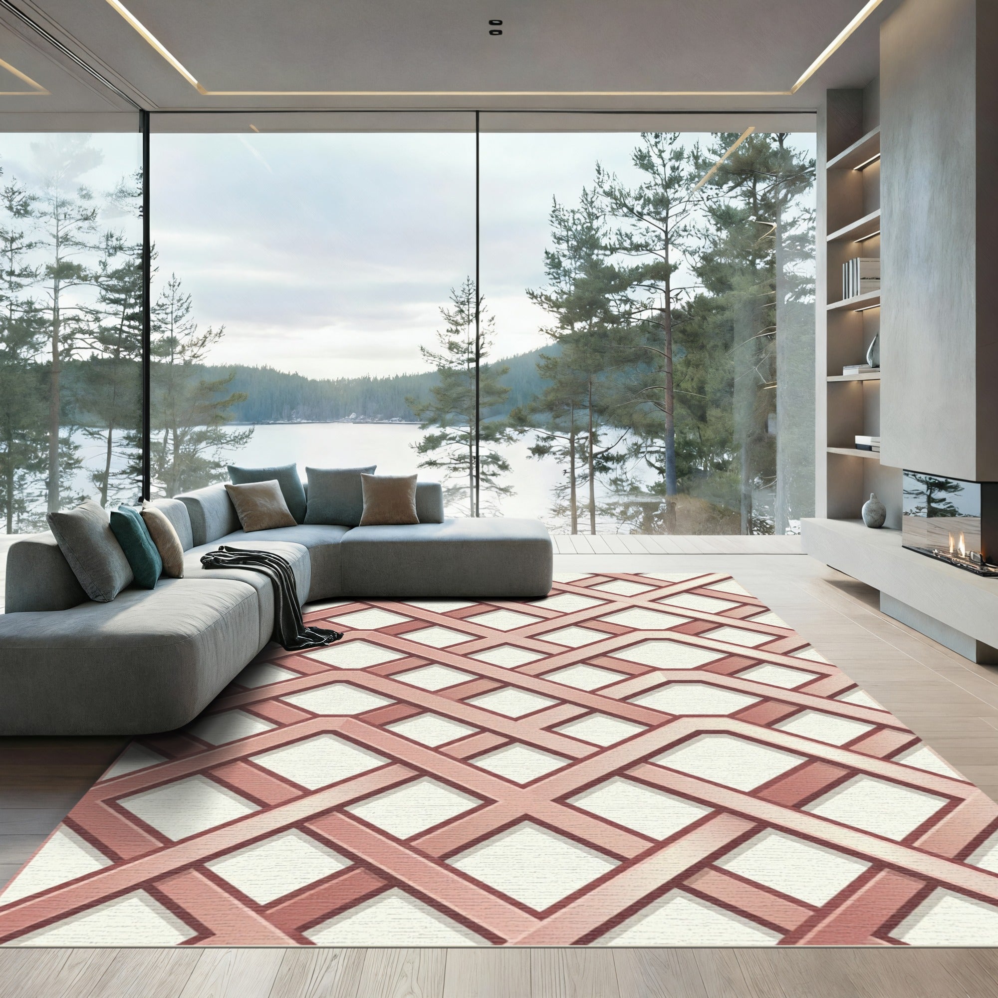 Rose Gold Lattice Geometric Interweaving Rug