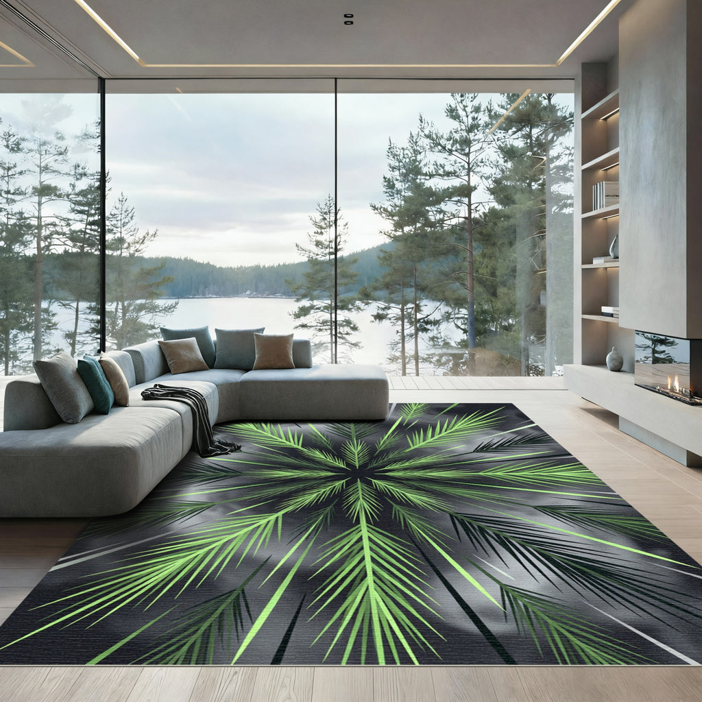 Lush Green Tropical Fern Starburst Rug