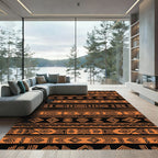 Bold Black and Orange Tribal Geometry Rug