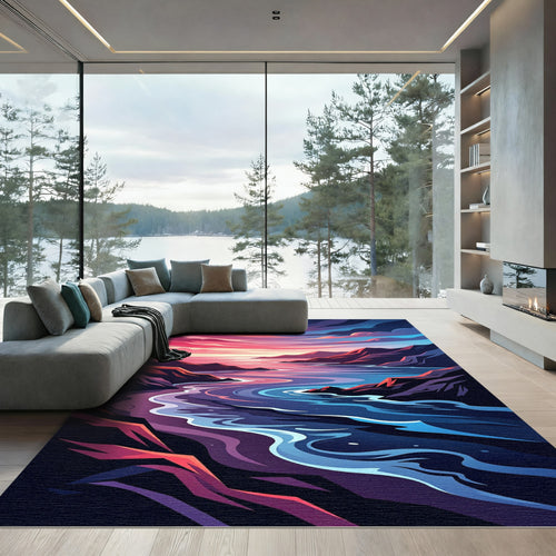 Abstract Sunset Ocean Wave Coastal Landscape Rug