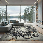 Monochrome Peony Wreath Ribbon Art Rug