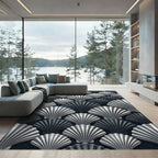 Monochrome Gray Scallop Shell Arrangement Rug