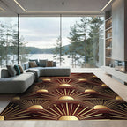 Art Deco Golden Sunburst Maroon Backdrop Rug