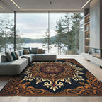 Ornate Golden Floral Mandala Rug